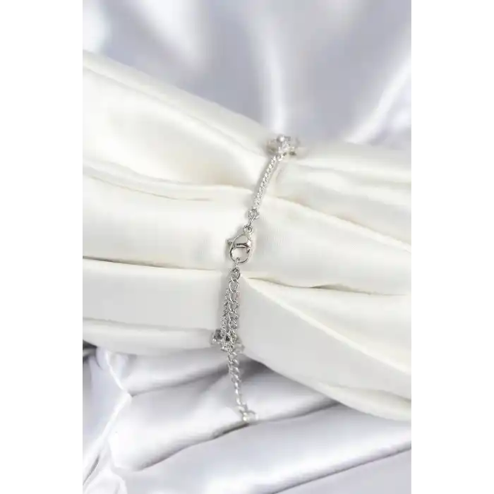 Pirinç Gümüş Renk Yıldız Model Kadın Bileklik