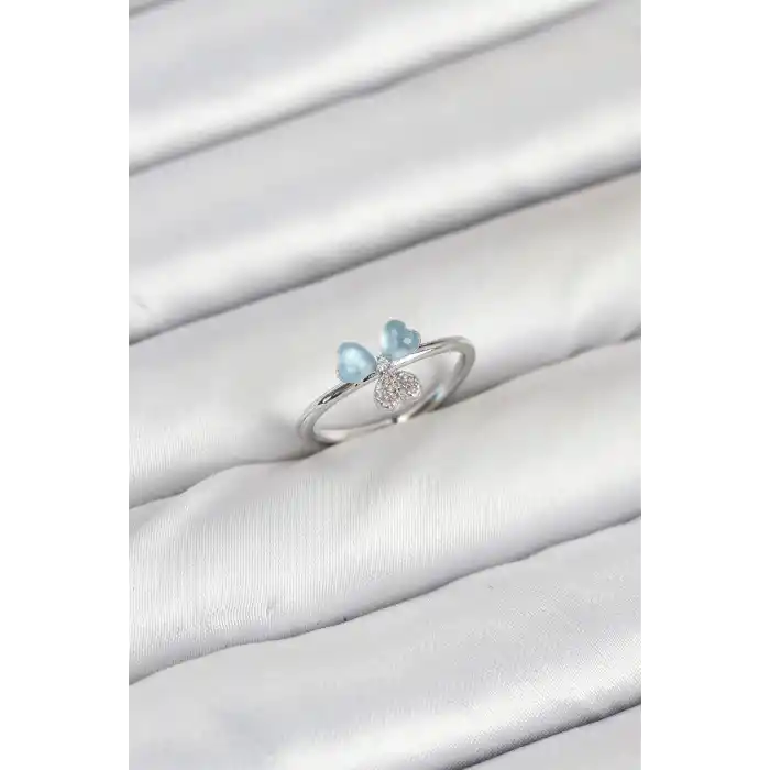 Pirinç Gümüş Renk Yonca Model Kadın Yüzük