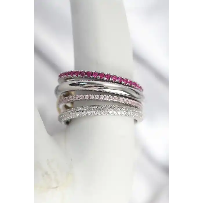 Pirinç Gümüş Renk Zirkon Taşlı 4Lü Kadın Yüzük