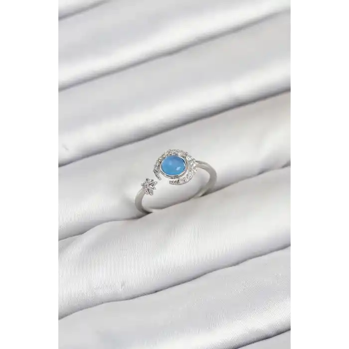 Pirinç Gümüş Renk Zirkon Taşlı Ay Yıldız Kadın Yüzük