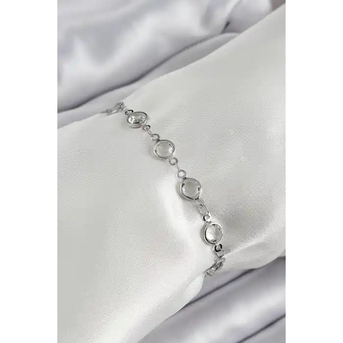 Pirinç Gümüş Renk Zirkon Taşlı Bileklik