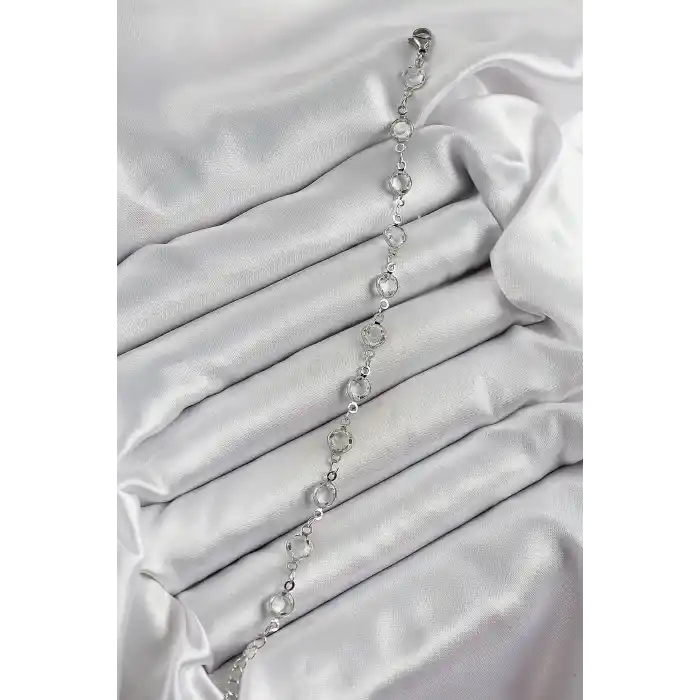 Pirinç Gümüş Renk Zirkon Taşlı Bileklik