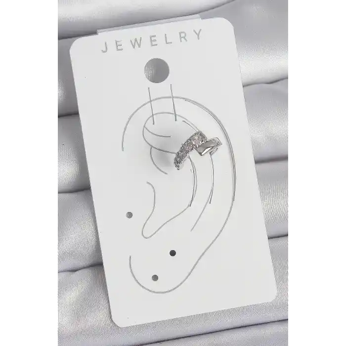 Pirinç Gümüş Renk Zirkon Taşlı Kadın Kıkırdak Küpe