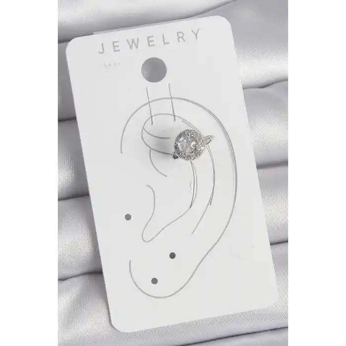 Pirinç Gümüş Renk Zirkon Taşlı Kadın Kıkırdak Model Küpe