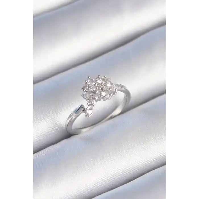 Pirinç Gümüş Renk Zirkon Taşlı Kadın Yüzük