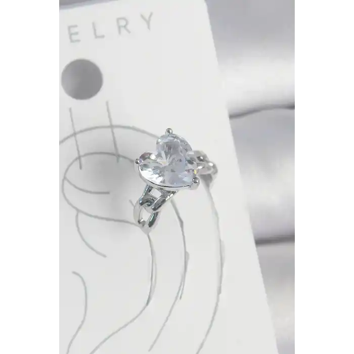 Pirinç Gümüş Renk Zirkon Taşlı Kalp Model Kadın Kıkırdak Küpe