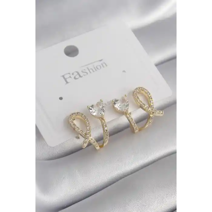 Pirinç Gümüş Renk Zirkon Taşlı Kalp Model Kadın Küpe