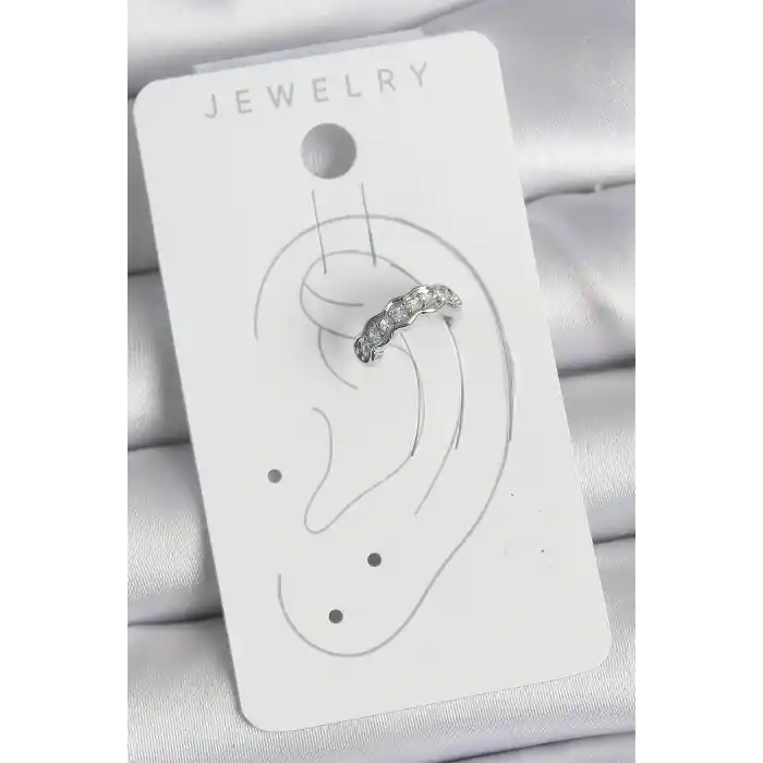 Pirinç Gümüş Renk Zirkon Taşlı Kıkırdak Model Kadın Küpe