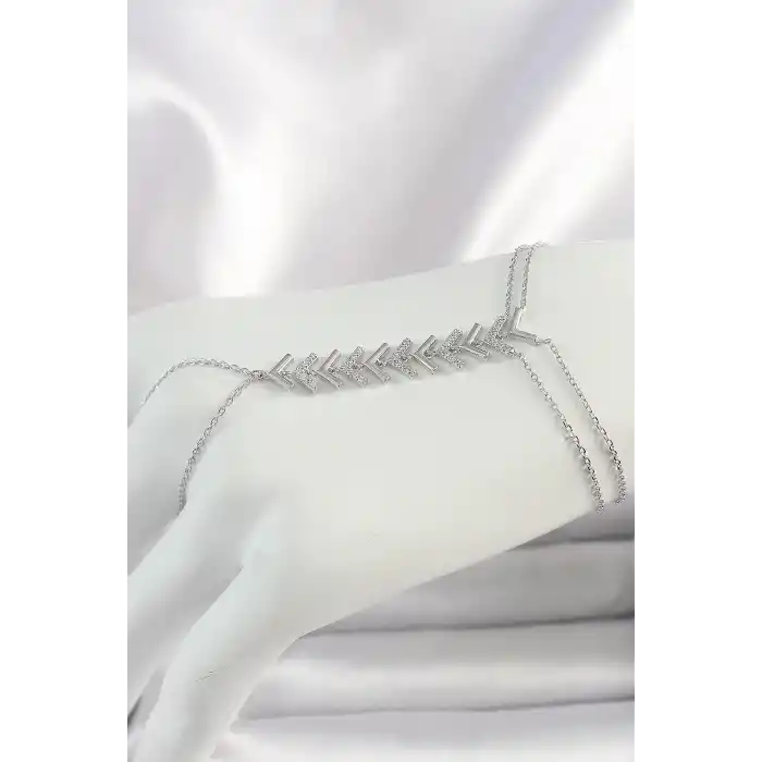 Pirinç Gümüş Renk Zirkon Taşlı V Model Kadın Şahmeran