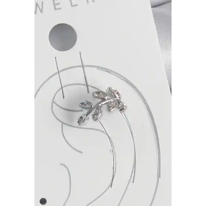 Pirinç Gümüş Renk Zirkon Taşlı Yaprak Model Kıkırdak Kadın Küpe