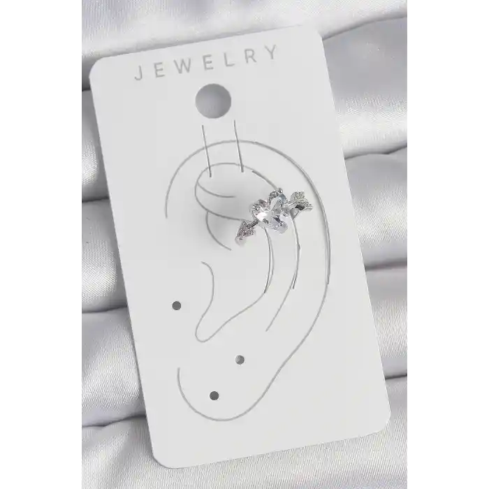 Pirinç Gümüş Renk Zirkon Taşlı Yıldız Model Kadın Kıkırdak Küpe