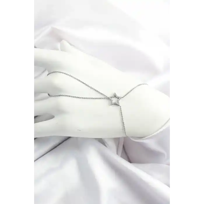 Pirinç Gümüş Renk Zirkon Taşlı Yıldız Model Şahmeran