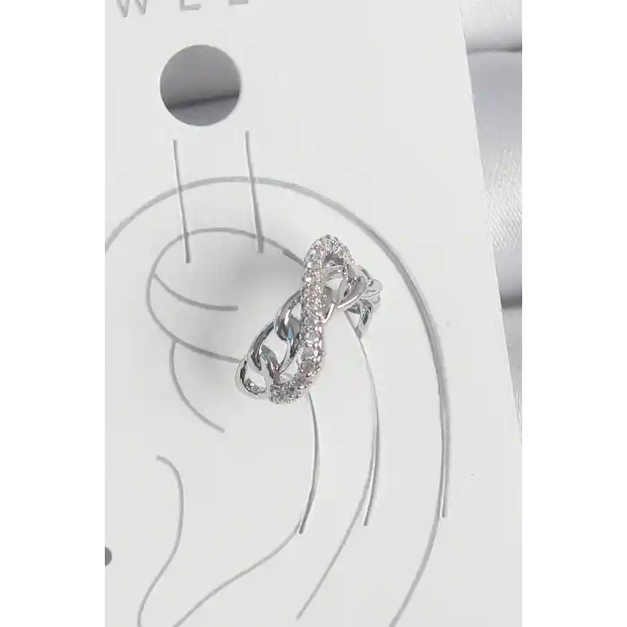 Pirinç Gümüş Renk Zirkon Taşlı Zincir Sonsuzluk Model Kadın Kıkırdak Küpe