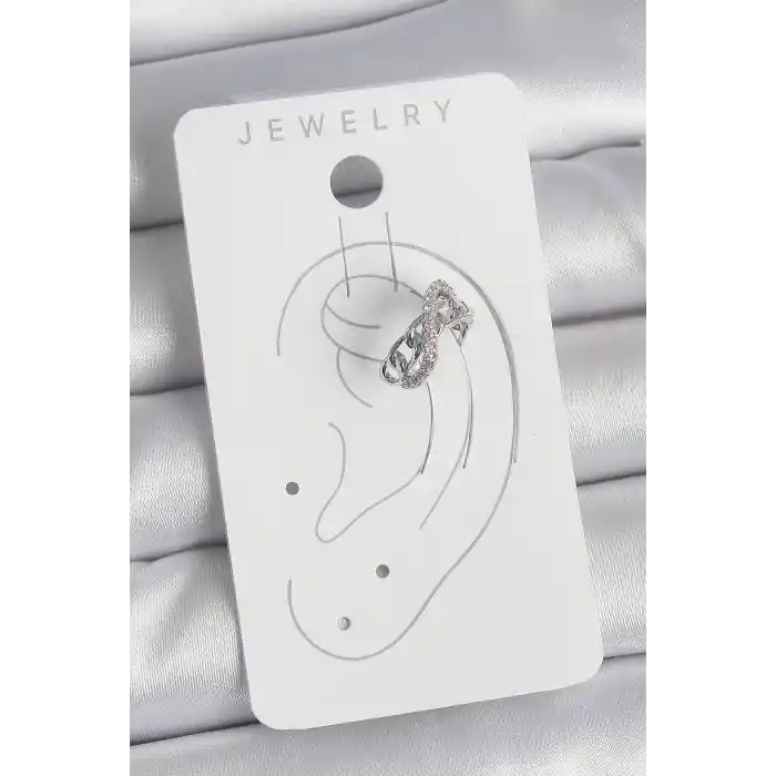Pirinç Gümüş Renk Zirkon Taşlı Zincir Sonsuzluk Model Kadın Kıkırdak Küpe