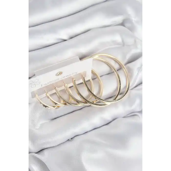Pirinç Halka Model Gold Renk Kadın Set Küpe