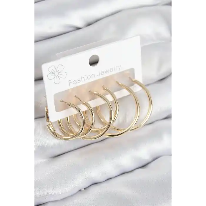 Pirinç Halka Model Gold Renk Kadın Set Küpe