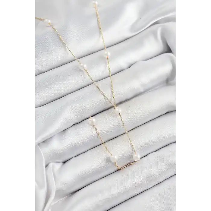 Pirinç İnci Figürlü Y Model Gold Renk Kadın Kolye