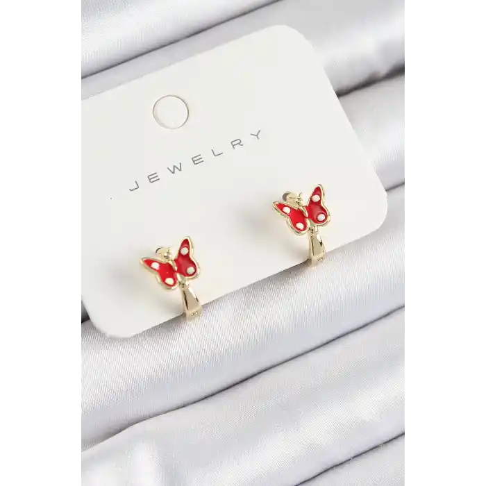 Pirinç Kelebek Model Gold Renk Çocuk Küpe