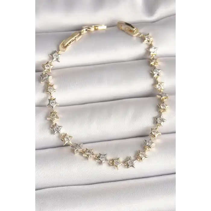 Pirinç Mix Renk Zirkon Taşlı Yıldız Model VIP Seri Kadın Bileklik