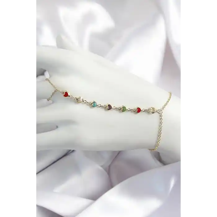 Pirinç Renkli Kalpli Zirkon Taşlı Y Model Gold Renk Kadın Şahmeran