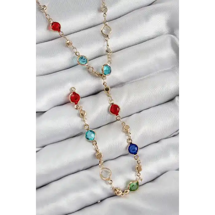 Pirinç Renkli Zirkon Taşlı Model Gold Renk Kadın Y Kolye