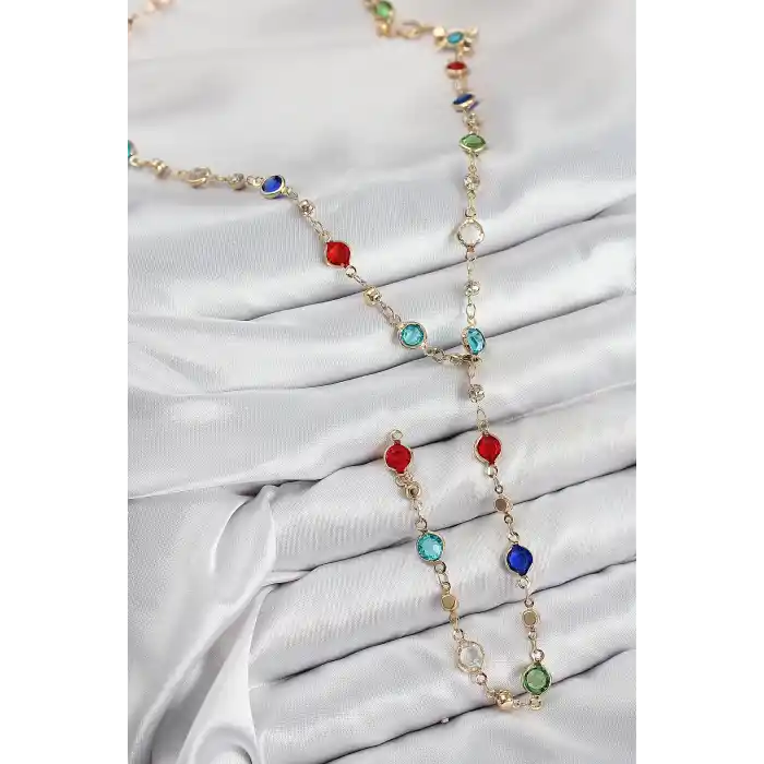 Pirinç Renkli Zirkon Taşlı Model Gold Renk Kadın Y Kolye