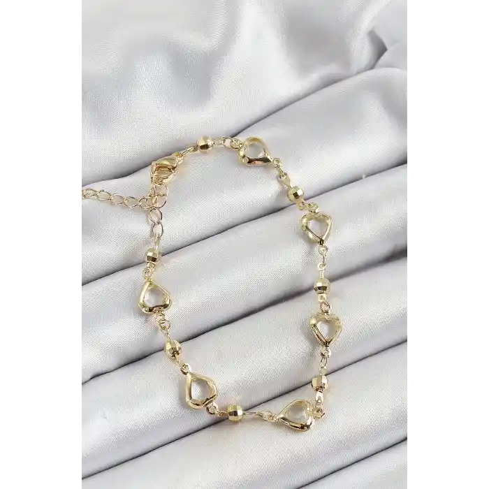 Pirinç Şeffaf Kalp Model Gold Renk Zirkon Taşlı Kadın Bileklik