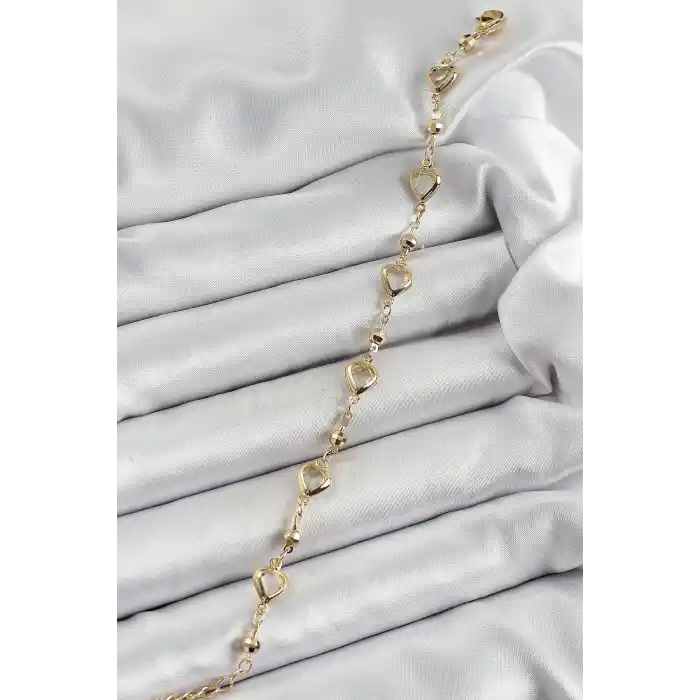 Pirinç Şeffaf Kalp Model Gold Renk Zirkon Taşlı Kadın Bileklik
