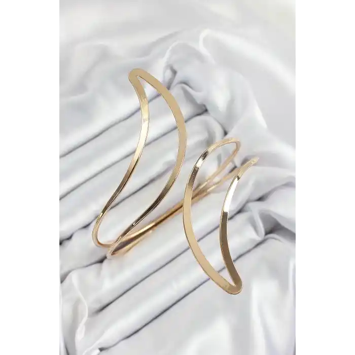 Pirinç Soyut Alev Desenli Gold Renk Kadın Pazu Bileklik