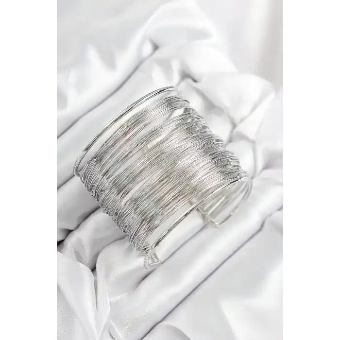 Pirinç Tel Sarma Model Gümüş Renk Kadın Bileklilk