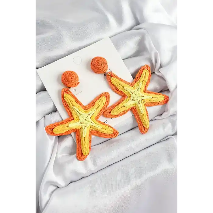 Pirinç Turuncu Deniz Yıldızı Model Gold Renk Kadın Hasır Küpe