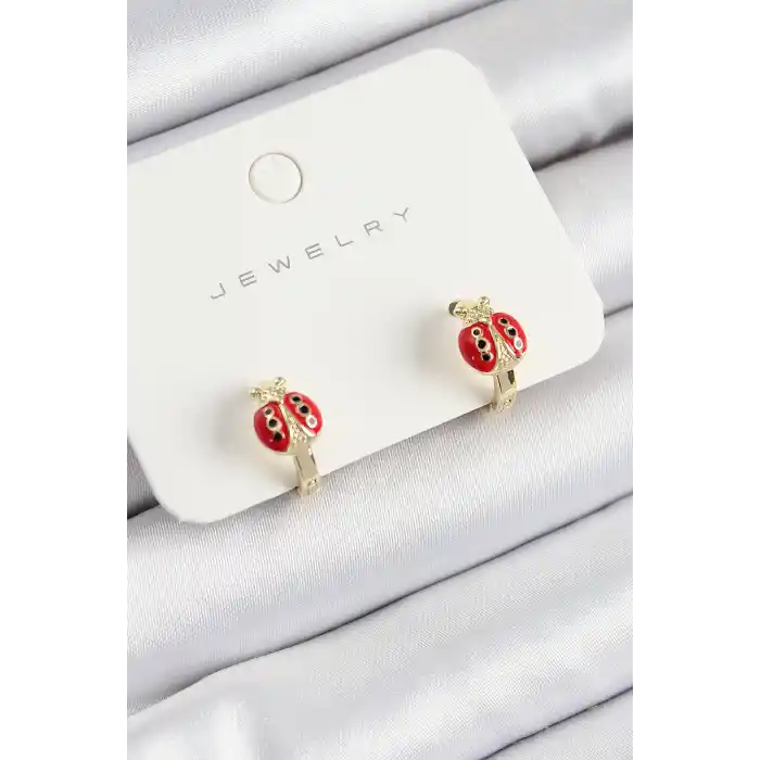 Pirinç Uğur Böceği Model Gold Renk Çocuk Küpe