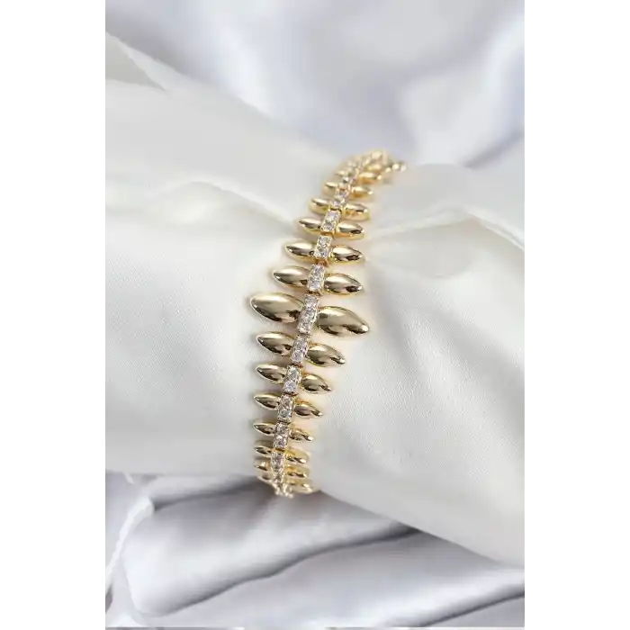 Pirinç VIP Seri Gold Renk Sıralı Damla Model Kadın Bileklik