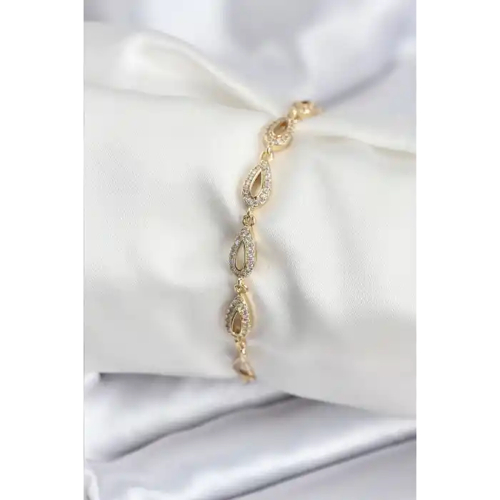 Pirinç VIP Seri Gold Renk Sıralı Damla Model Kadın Bileklik
