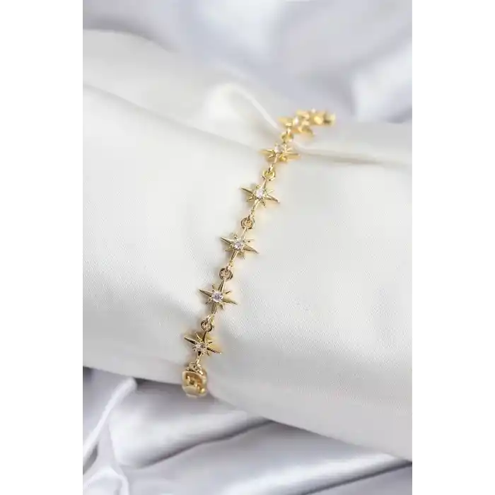 Pirinç VIP Seri Gold Renk Sıralı Kutup Yıldızı Kadın Bileklik