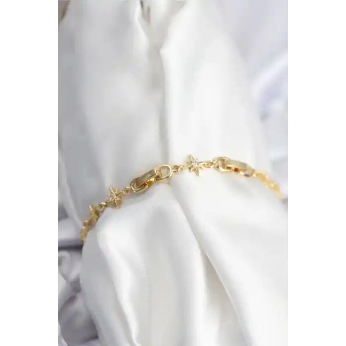 Pirinç VIP Seri Gold Renk Sıralı Kutup Yıldızı Kadın Bileklik