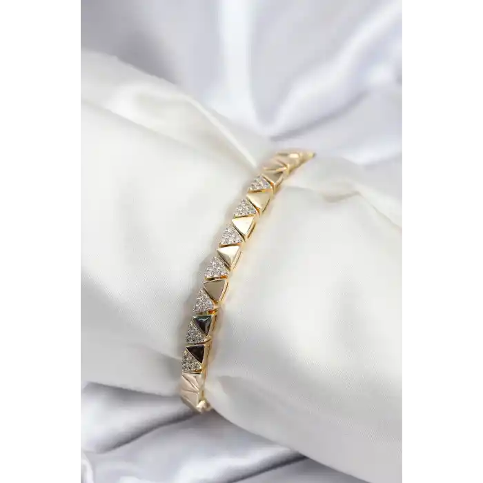 Pirinç VIP Seri Gold Renk Sıralı Üçgen Model Kadın Bileklik