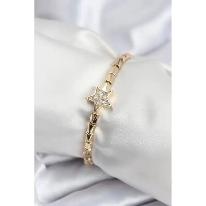 Pirinç VIP Seri Gold Renk Zirkon Taşlı Yıldız Model Kadın Bileklik