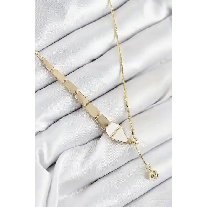 Pirinç Yılan Model Gold Renk Asansörlü Kadın Kolye
