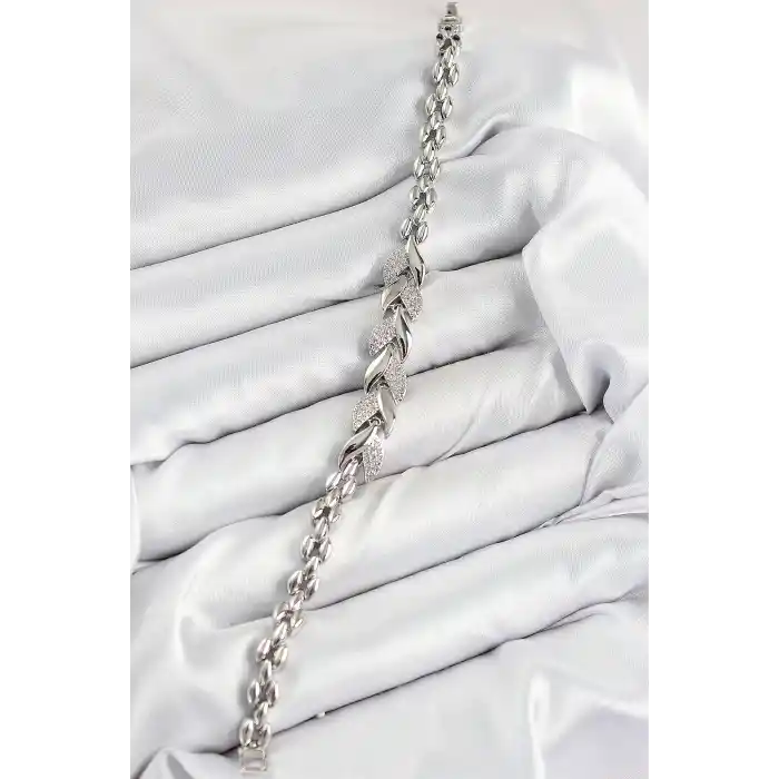 Pirinç Zirkon Taşlı Balık Kuyruğu Model Gümüş Renk Kadın Bileklik