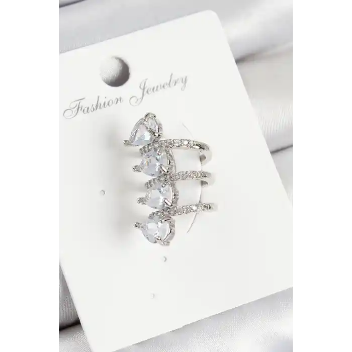 Pirinç Zirkon Taşlı Damla Model Gümüş Renk Sağ Kıkırdak Küpe