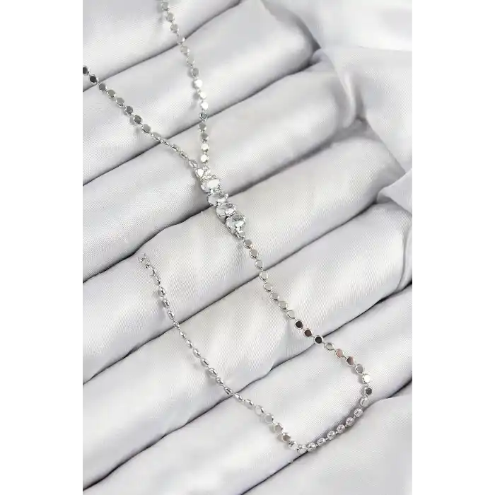 Pirinç Zirkon Taşlı Ezme Zincirli Model Gümüş Renk Y Kolye