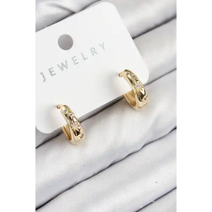 Pirinç Zirkon Taşlı Halka Model Gold Renk Kadın Küpe