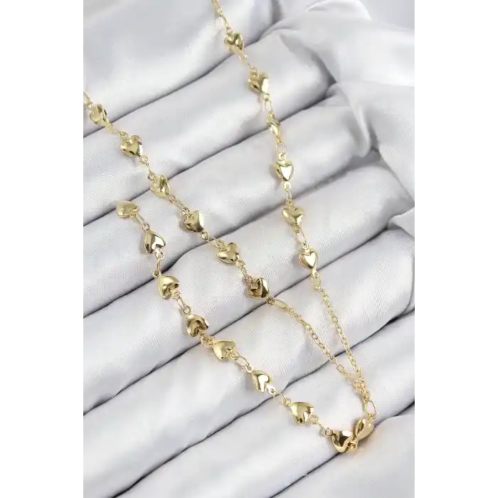 Pirinç Zirkon Taşlı Kalp Model Gold Renk Y Kolye