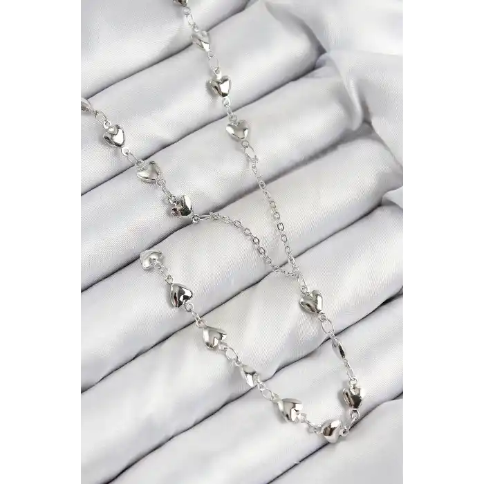 Pirinç Zirkon Taşlı Kalp Model Gümüş Renk Y Kolye