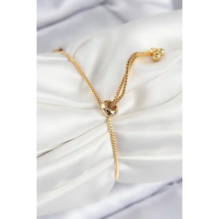 Pirinç Zirkon Taşlı Kare Model Gold Renk Asansörlü Kadın Bileklik