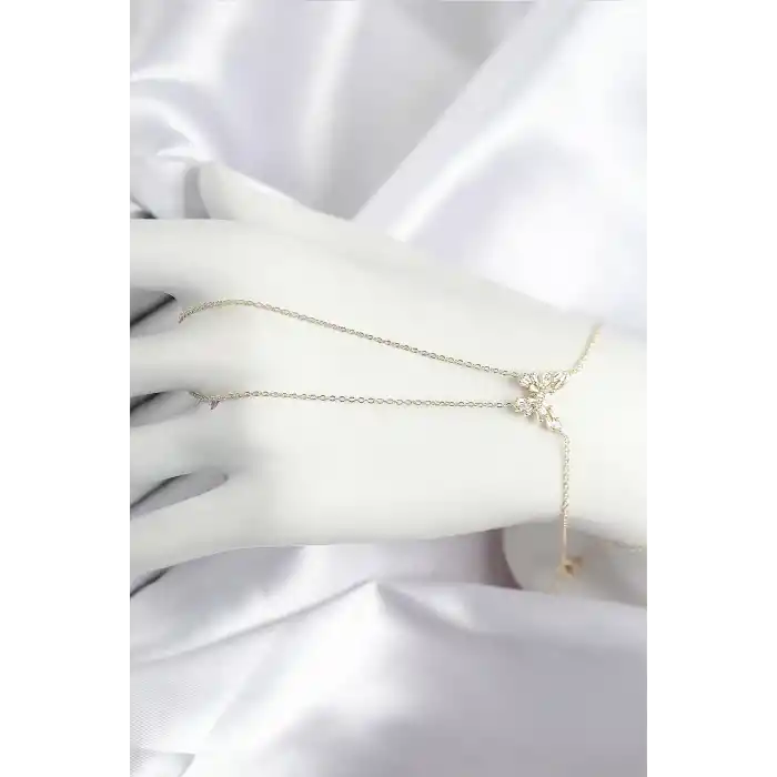 Pirinç Zirkon Taşlı Kelebek Model Gold Renk Şahmeran
