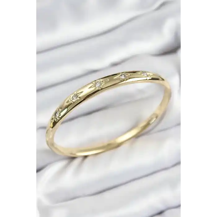 Pirinç Zirkon Taşlı Kutup Yıldızı Model Gold Renk Kadın Kelepçe