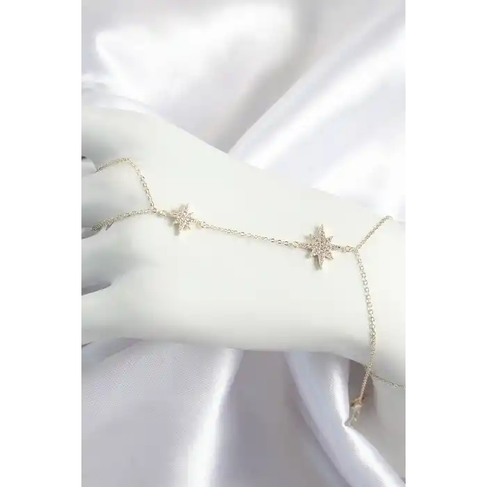 Pirinç Zirkon Taşlı Kutup Yıldızı Model Gold Renk Kadın Şahmeran