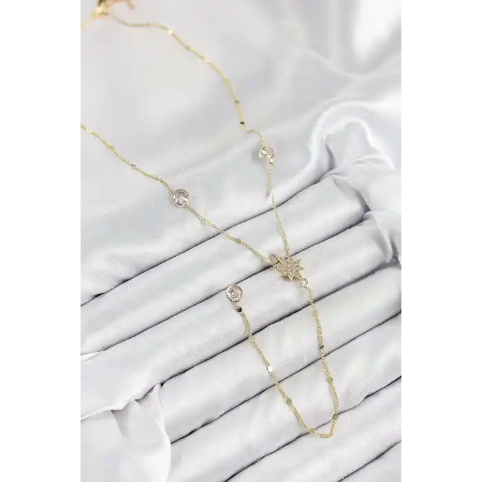Pirinç Zirkon Taşlı Kutup Yıldızı Model Gold Renk Y Kolye